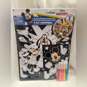 Disney Junior Mickey Black Glitter 2 Poster Set 8x10 & 4x6 Kids Craft Kit